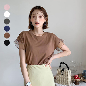 <span class=keywords><strong>T</strong></span>-<span class=keywords><strong>shirt</strong></span> Estiva da Donna con Collo Rotondo e Maniche Trasparenti, Maglietta Casual a Maniche Corte, Elegante Blusa Y2K Streetwear per Uso Quotidiano - Product Image 1