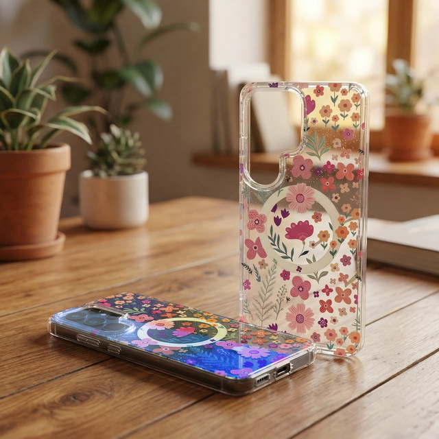 Shockproof Magnetic Phone Case with Glitter Graffiti Heart for Samsung for Galaxy S26 PC TPU Color Plating Luxury Cover