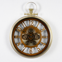 Jam Dinding Mewah Jarum Logam Quartz Single Face Gear Dekorasi Rumah Desain Retro Eropa Senyap Kokoh Kamar Tidur Kedai Kopi