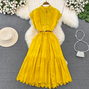 2026 <strong>Hot</strong> Selling Chinese Style A-line High Waist Hollowed-out Pleated Floor-length Party Summer Women's Loose Tight Dress - Product Image 6