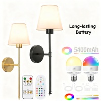 Appliques Murales Intérieures Dorées RVB Dimmables Sans Fil à Piles avec Télécommande Rechargeables pour Salon