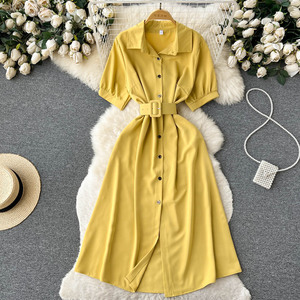 Abito personalizzato retrò estivo <span class=keywords><strong>femminile</strong></span> nuovo stile francese di fascia alta di nicchia vita bavero monopetto - Product Image 3