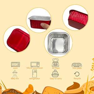 50 علبة صغيرة مربعة للاستعمال مرة واحدة 5 أونصة من رقائق الألومنيوم الحمراء بأغطية مواد حيوانات أليفة حاويات تشيز كيك كب كيك - Product Image 3