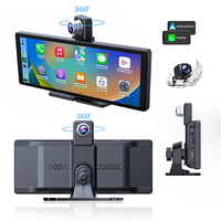 Caméra de tableau de bord sans fil 10,26 pouces avec Carplay et Android Auto, double objectif 4K + 1080P, WIFI, prise en charge AHD, fonction AUX, caméra embarquée, fonction stéréo, TV