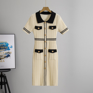 Robe d'été amincissante pour femmes avec col polo Style coréen jupe de hanche décontractée taille <span class=keywords><strong>naturelle</strong></span> lavable - Product Image 1