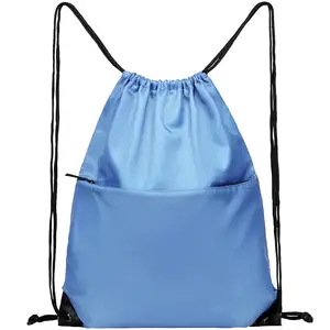 防水可重复使用拉绳袋适用于旅行运动和户外活动蓝色拉绳袋