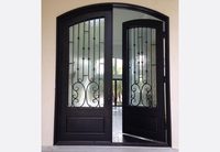 Grille coulissante marocaine moderne Design simple pour l'extérieur Modèle à porte simple en fer forgé noir et en verre pour l'extérieur