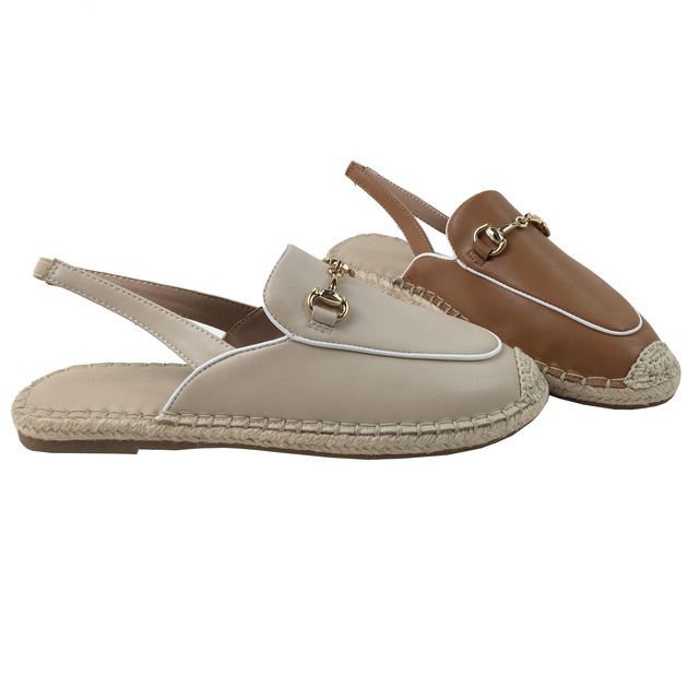 2022 New Styles Soft Espadrille Jute Sole Genuine Leather Women Flat Casual Elegant Slippers Walking Shoe