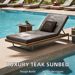Chaise longue de luxe moderne en bois de teck Chaise longue d'extérieur pour hôtels Beach Clubs Resorts Real Estate Courtyards-Style français - Product Image 2