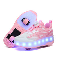 Chaussures à roulettes LED ZHOYA pour enfants, double roues en PU, tige en maille respirante, baskets lumineuses à roulettes pour enfants, boucle rotative, école
