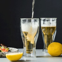 Verres à bière en verre borosilicate soufflé à la bouche à double paroi, en forme de bouteille à l'envers, pour bière et soda