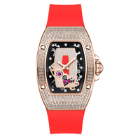 HANBORO Montre à quartz de luxe pour femme pour LOVE Collection Ruby Diamonds Square Case Silicone Band Glass Pointer Personalized Face