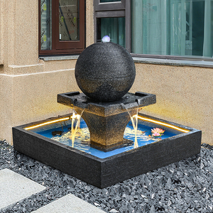 Fontaine d'eau ronde extérieure avec réservoir carré, décoration <span class=keywords><strong>de</strong></span> villa <span class=keywords><strong>de</strong></span> <span class=keywords><strong>jardin</strong></span>, grande fontaine, cascade, fontaines <span class=keywords><strong>en</strong></span> béton, étang - Product Image 1