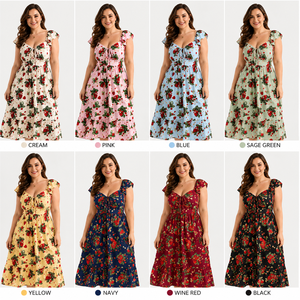 Robe midi grande taille 1XL-5XL à imprimé fraises, manches à volants et buste à nouer pour femme – Vente en gros - Product Image 2