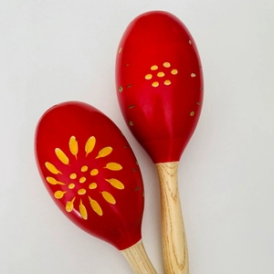 Maraca en bois naturel en gros, motif floral rouge, shaker rythmique pour la maternelle, jouet musical éducatif précoce - Product Image 3