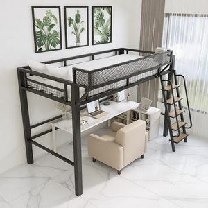 <span class=keywords><strong>Lit</strong></span> <span class=keywords><strong>superposé</strong></span> en fer style loft nordique, design duplex à deux niveaux, gain de place, avec bureau et rangement, pour dortoir et appartement - Product Image 1