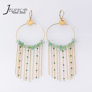 Acero inoxidable 18K oro cadena fina borlas piedra rota ágata verde Irregular respetuoso con el medio ambiente Unisex pendientes de gota - Product Image 3