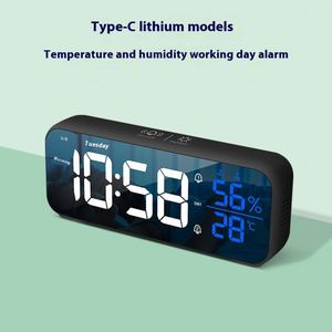 นาฬิกาปลุกดิจิตอล LED แบบกระจก ควอตซ์ อิเล็กทรอนิกส์ทันสมัย ขายส่ง พร้อมฟังก์ชั่นเพลง LUMINOVA ชาร์จ USB Type-C แสดงอุณหภูมิและความชื้น - Product Image 6