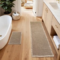 Tapis de porte antidérapant absorbant l'eau en tissu polyester à motif gaufré avec bordure à franges pour entrée, salle de bain, chambre à coucher