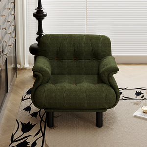 Sillón de Salón Estilo Vintage Francés en Color Crema, Silla de Tela con Patas Altas para Sala de Estar, Silla Individual para Dormitorio - Product Image 1