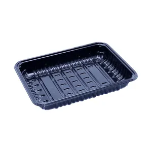 Hot Size PP Meat Tray 220x170x30mm Black PP Food Tray For Fresh Meat Packing Tray