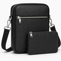 Ensemble de sacs bandoulière pour homme en cuir PU avec fermeture éclair, sac à bandoulière avec pochette à fermeture éclair assortie, sangle en sangle tissée, OEM ODM
