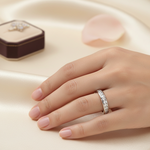 0.60TCW Natural Channel-Set Diamond Half Eternity <b>Ring</b> 10K White Gold Round Real Studded - Product Image 3
