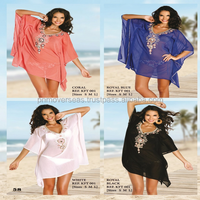 Robe Kaftan Bohème sans Col en Mousseline Brodé, Coupe Ample Mini, Tenue de Plage Estivale, 100% Polyester Écologique Infroissable