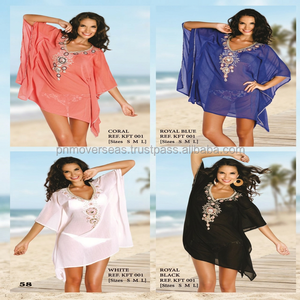 Boho Collarless Chiffon Kaftan <b>Dress</b> with Embroidery Loose Mini Summer <b>Beach</b> Wear 100% Polyester Eco-Friendly Anti-Wrinkle - Product Image 2