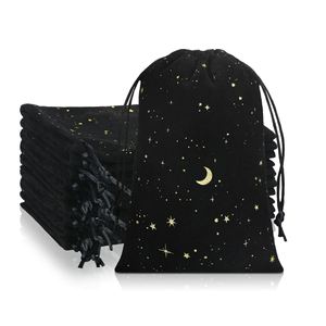 Custom Dice Jewelry Gift Wrap Wedding Anniversary <b>Draw</b> <b>String</b> Moon Stars Black Velvet Dust <b>Bag</b> for Candle - Product Image 1