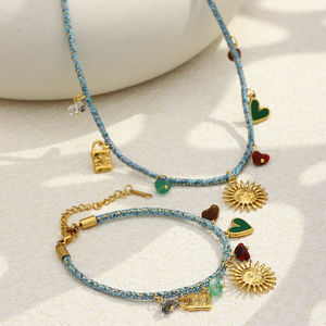 Set di Gioielli Dreamshow con Ciondolo Sole, Collana e Bracciale Fatti a Mano con Catena in Corda per Donna - Product Image 6