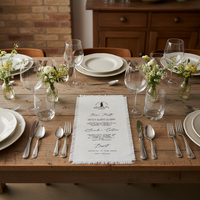 Menu en lin naturel, bio et écologique avec bords bruts, logo personnalisé imprimé, invitations de mariage 100% lin pour table