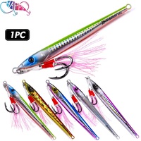 Nouvelles leurres métalliques de pêche au jigging de 30g-100g avec écailles dorées et hameçons doubles assistés à plumes pour lancer depuis le rivage, jigs métalliques à action lente