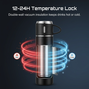 Set di Bottiglie d'Acqua in Acciaio Inox con Confezione Regalo, Thermos in Metallo a Doppia Parete con Isolamento Termico e 3 Coperchi - Product Image 2