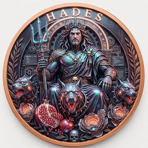 Pièce de monnaie en cuivre fin 999 de 1 oz, représentant Hades, dieu grec, en relief, avec finition UV effet proof-like, représentant le roi du monde souterrain, artisanat métallique artistique - Product Image 2