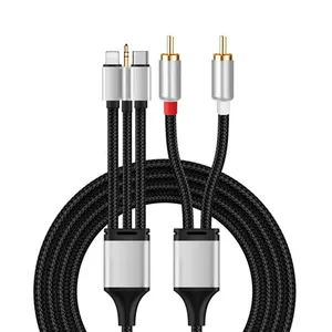 音频电缆8针至RCA立体声电缆插孔至2 RCA音频辅助Y分离器适配器3合1，带USB C和3.5毫米金聚氯乙烯库存
