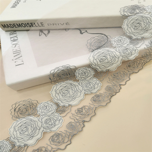 Bán Buôn Tinh Tế Chất Lượng Cao 23Cm Sáng Bóng Hoa Thêu Ren <span class=keywords><strong>Trim</strong></span> Cho Phụ Nữ Ăn Mặc Màu <span class=keywords><strong>Grey</strong></span> Tulle Guipure Ren - Product Image 1