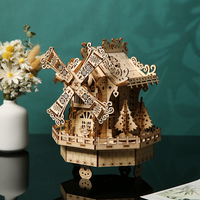 Vente en gros de modèles de maisons en bois 3D en forme de moulin à vent de Noël, puzzles en bois 3D à faire soi-même pour adultes, kit de décoration de Noël à assembler