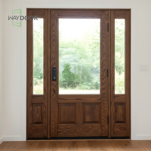 <span class=keywords><strong>Porte</strong></span> d'entrée en bois massif chêne acajou fini, à pivot unique, avec panneaux latéraux en double vitrage, insonorisée, de notre usine. - Product Image 6