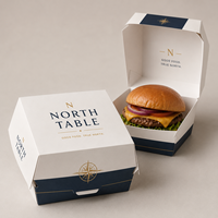 Boîte en papier personnalisée avec logo pour emballage alimentaire à emporter (cheeseburger, ailes de poulet, frites) – Fournisseur de contenants jetables pour chaînes de restauration rapide et décontractée
