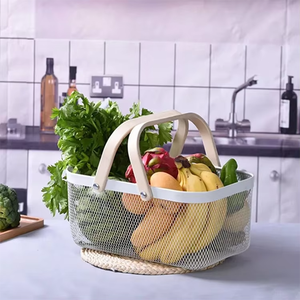 Kesing Big <strong>Square</strong> <strong>Storage</strong> <strong>Basket</strong> with Wood or Bamboo Handle - Product Image 3