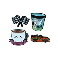 Broche créative de la série Drapeaux de course, motif dessin animé, cône de café, drapeau à carreaux, forme de voiture, technique d'huile coulante, personnalité anglaise
