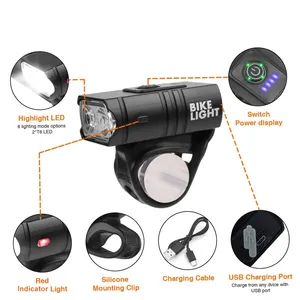 Luz de bicicleta recargable por USB personalizada, equipo de equitación al aire libre, iluminación de conducción nocturna impermeable Led, juego de luces de bicicleta