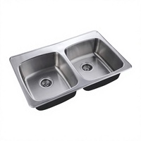 Évier de cuisine double en acier inoxydable brossé rectangulaire à poser sur comptoir sans robinet