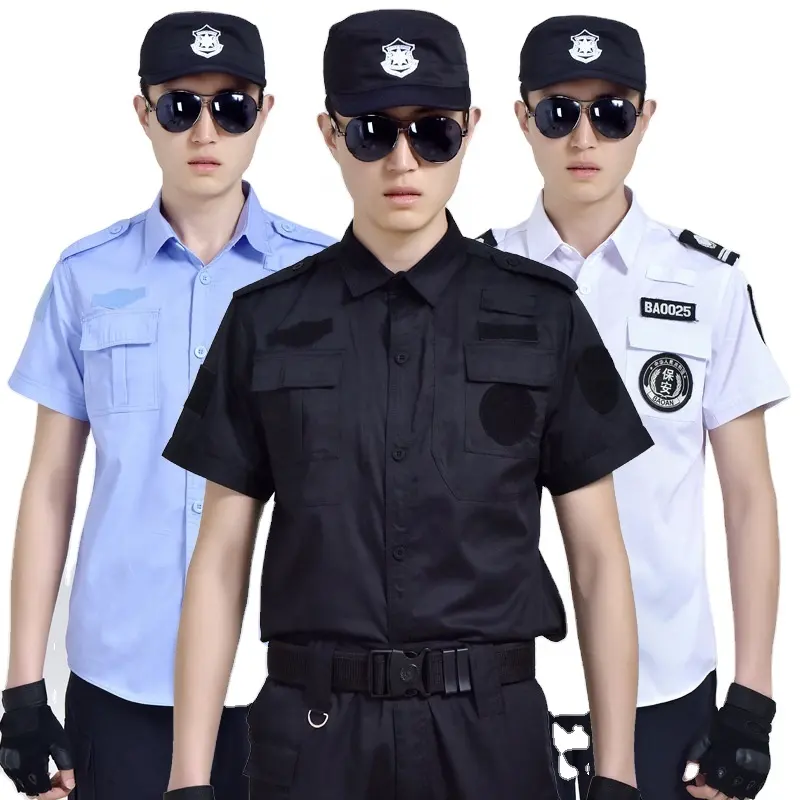 Uniforme de portero de seguridad, camisa de seguridad barata, color blanco