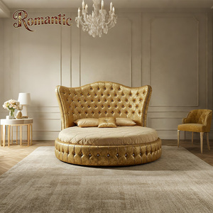 <span class=keywords><strong>Letto</strong></span> Rotondo <span class=keywords><strong>Elegante</strong></span> in Vera Pelle Dorata Stile Francese Moderno, Vendita Diretta dalla Fabbrica, Struttura in Legno Massello con Interno in Spugna, <span class=keywords><strong>Letto</strong></span> <span class=keywords><strong>Matrimoniale</strong></span> King Size - Product Image 1