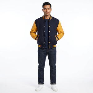 Men's & Women's Varsity Jacket Melton <b>Woolen</b> Stand Collar Front Logo Breathable Winter Coats - Product Image 1