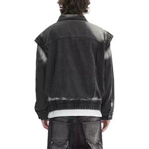 Veste Courte Homme Style Urbain Personnalisée en Jean Brut Noir Vintage Lavage Vieilli 100% Coton – Blouson en Jean pour Homme - Product Image 4