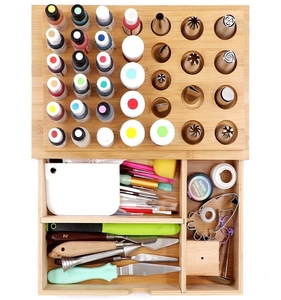 Bac d'armoire de conteneur de cas de bambou pour le kit d'embouts de tuyauterie de couleur de glaçage, boîte de rangement d'outils de décoration de gâteau - Product Image 1