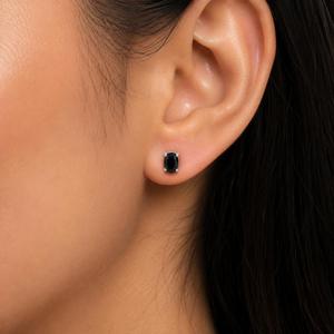 ต่างหูเงินแท้ 925 ประดับพลอยแซฟไฟร์สีดำทรงรีสำหรับผู้หญิง - Product Image 2